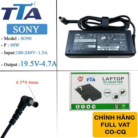 Bộ nguồn sạc pin laptop Sony  19.5V-4.7A 90W chân 6.5*4.4mm chính hãng TTA - SO90