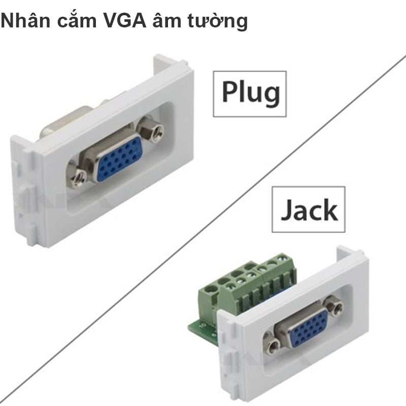 Đế VGA 3+6 âm tường loại vặn vít & Đế VGA âm tường dạng cắm trực tiếp