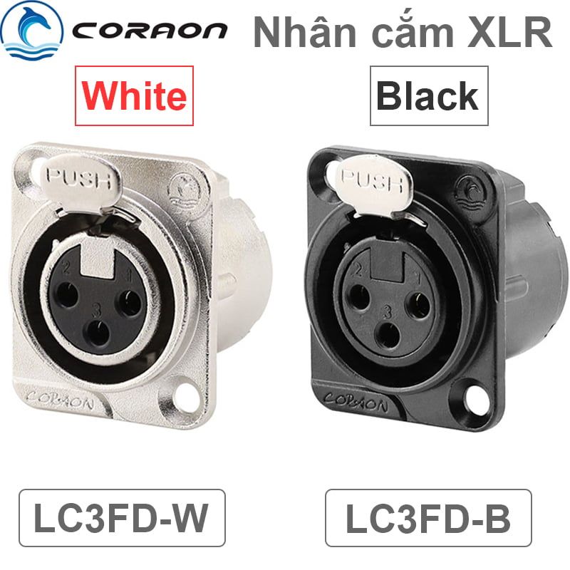  Đầu hàn cổng XLR Female gắn trên tường bảng điều khiển Coraon LC3FD-W LC3FD-B 