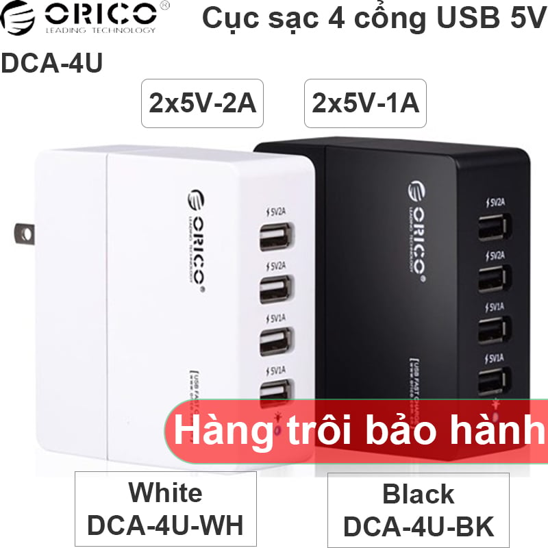 Cục sạc nguồn di động 4 cổng USB 5V2A Orico DCA-4U