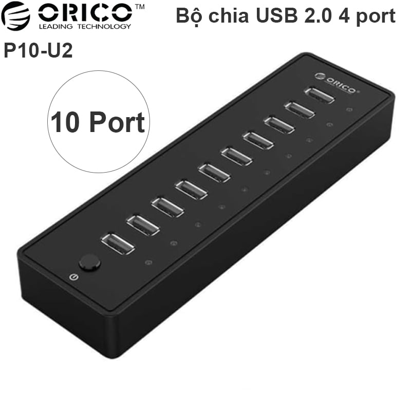 Bộ chia USB 2.0 10 cổng Orico P10-U2 hỗ trợ nguồn ngoài