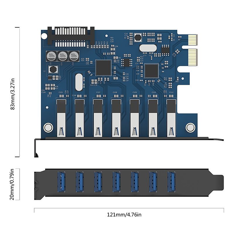  Cạc mở rộng cổng USB 3.0 cho máy tính để bàn - Card PCI-E USB 3.0 7 port Orico PVU3-7U 