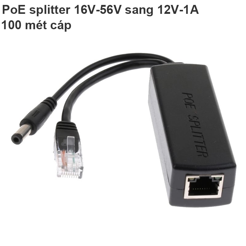 Cáp nguồn POE Splitter 16V-56V sang DC 12V-1A 100 mét