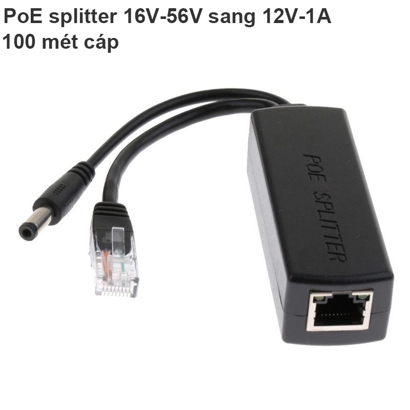  Cáp nguồn POE Splitter 16V-56V sang DC 12V-1A 100 mét 