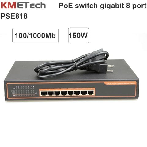 Nguồn Switch 8 Port POE 10/100/1000Mbps KMETech PSE818 công suất 150W
