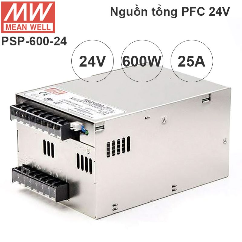  Bộ nguồn PFC DC tổng 600W 24V-25A Meanwell PSP-600-24 