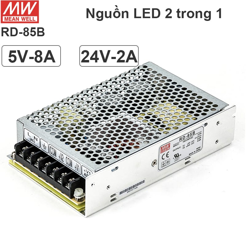 Nguồn LED 2 đầu ra 5V-8A 24V-2A 85W Meanwell RD-85B - Nguồn tổ ong 2 trong 1