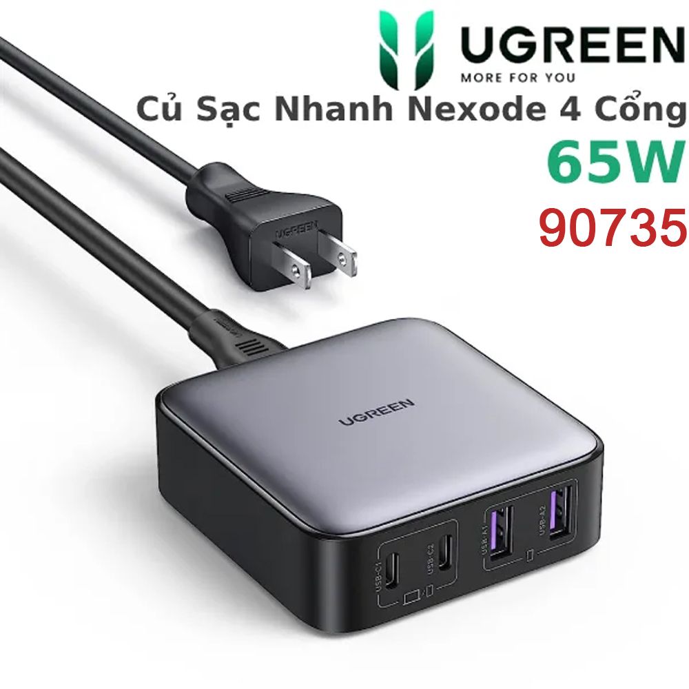 Củ sạc nhanh để bàn Nexode 65W GaN 4 cổng, 2x USB Type-C, 2x USB-A Ugreen 90735