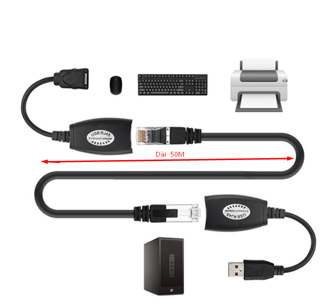  Đầu nối dài cáp USB chuột bàn phím qua cáp mạng 40-50 mét 