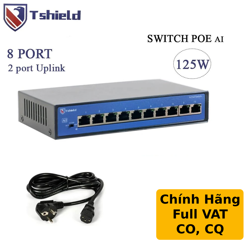 Switch mạng POE 8 cổng + 2 Uplink tốc độ 10/100Mbps  chính hãng Tshield TS-G0802FNC