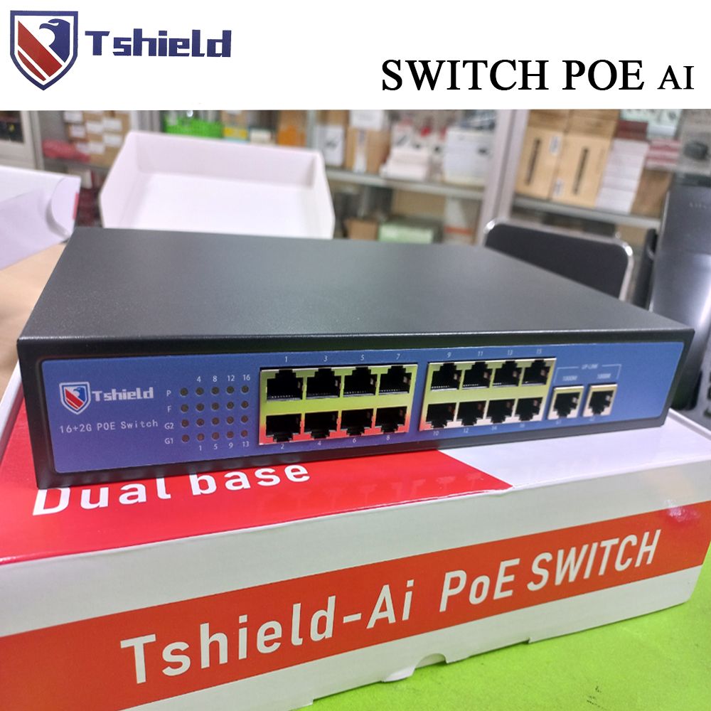  Switch mạng POE 16 cổng + 2 Uplink tốc độ 10/100Mbps  chính hãng Tshield TS-G1602FNC 