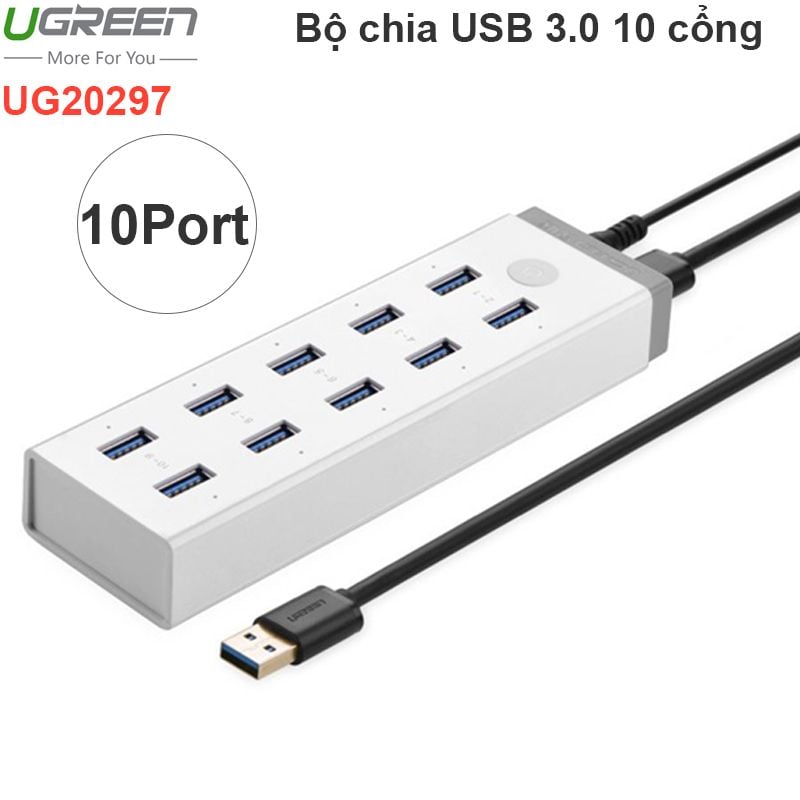 Bộ chia 10 cổng USB 3.0 5Gbps cắm nguồn ngoài hỗ trợ sạc thiết bị di động Ugreen 20297