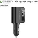  Tẩu sạc nguồn trên ô tô 2 cổng USB 2.4A và 1A Ugreen 20394 có đầu mở rộng 12V 