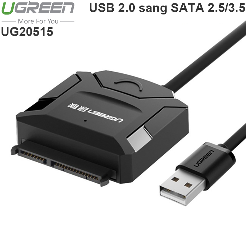 USB 2.0 ra SATA - có cấp nguồn 12V2A Dùng cho ổ cứng 2.5 3.5 inches UGREEN 20215