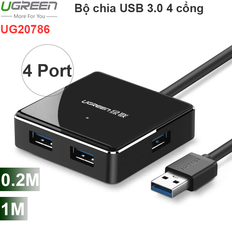 Bộ chia USB 3.0 4 cổng vỏ nhôm UGREEN 20Cm vs 1 Mét