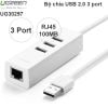 Bộ chia USB 2.0 3 cổng kết hợp USB sang RJ45 LAN 10/100Mb Ugreen 30301 30297 30298