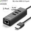 Bộ chia USB 2.0 3 cổng kết hợp USB sang RJ45 LAN 10/100Mb Ugreen 30301 30297 30298