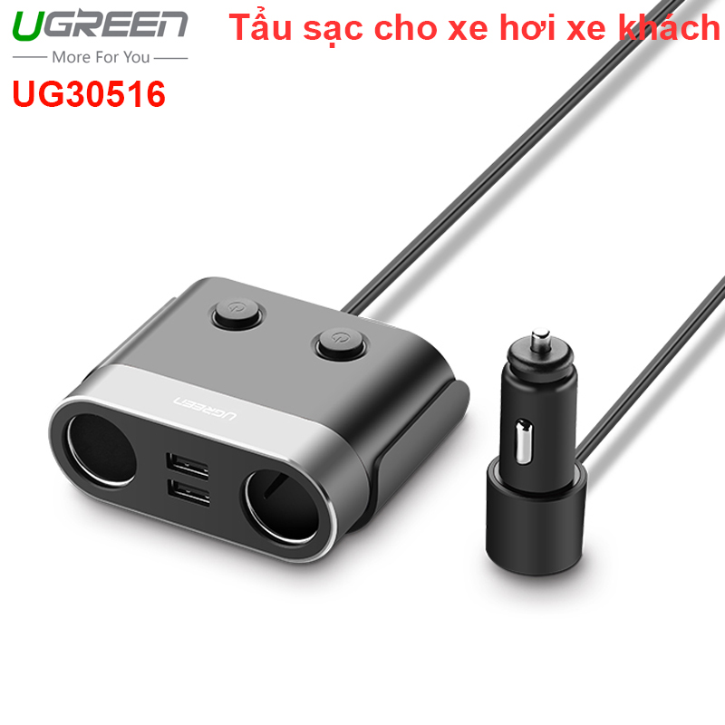 Tẩu sạc chia nguồn 12V 24V x2 2 USB DC5V-2.4A sử dụng trên xe hơi & xe khách UGREEN 30516