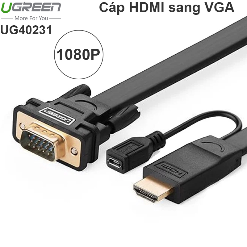 HDMI to VGA 2M full HD 1080P Ugreen 40231 - Dây cáp HDMI sang VGA