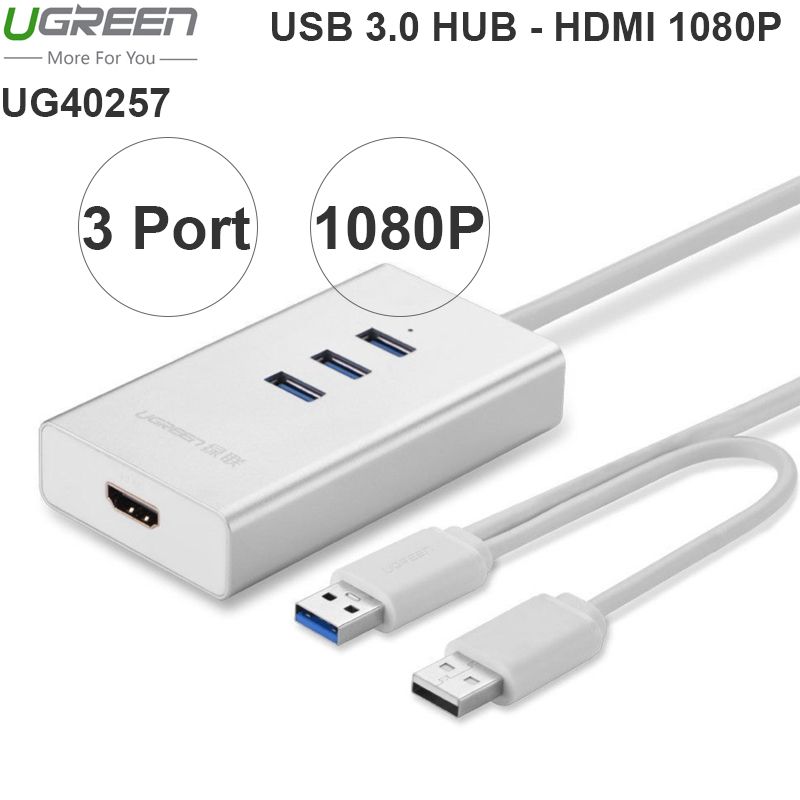  Bộ chia USB 3.0 3 port - USB 3.0 ra HDMI 1080P Ugreen 40257 