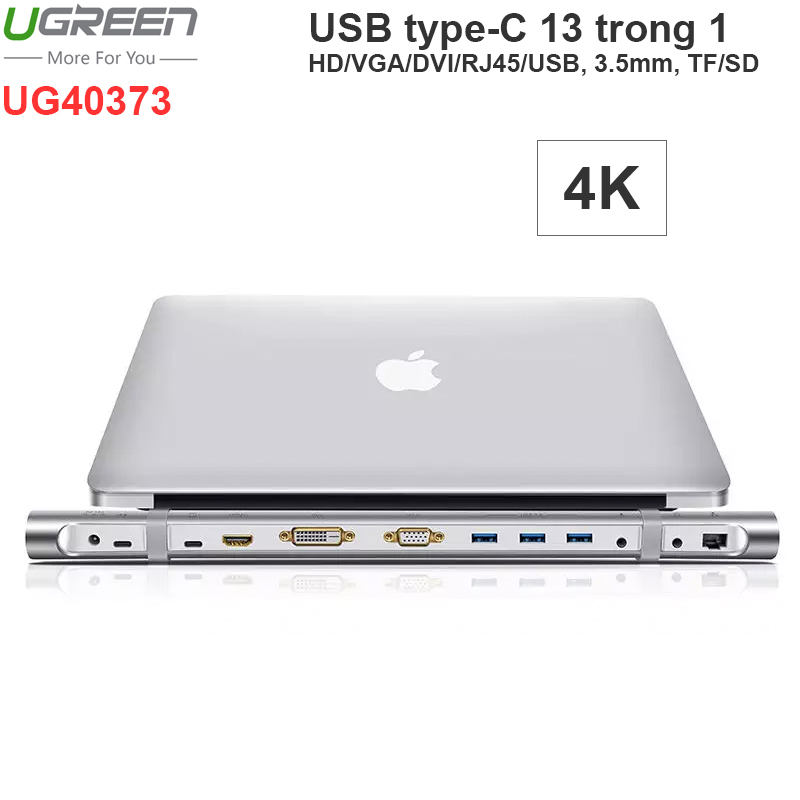 USB-C ra HDMI VGA DVI RJ45 Audio 3.5 TF SD USB 3.0 3 port USB type-C PD Ugreen 40373