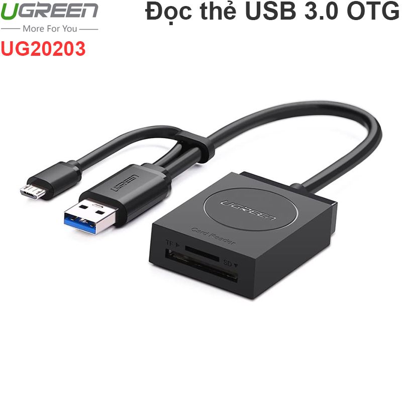  Đầu đọc thẻ nhớ TF SD USB 3.0 micro USB OTG Ugreen 20203 