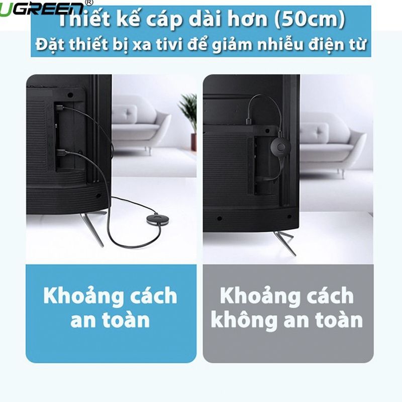  HDMI không dây Ugreen 60356 WiFi 2.4G 5G 4K kết Nối Điện Thoại Laptop Máy tính bản lên TiVi 