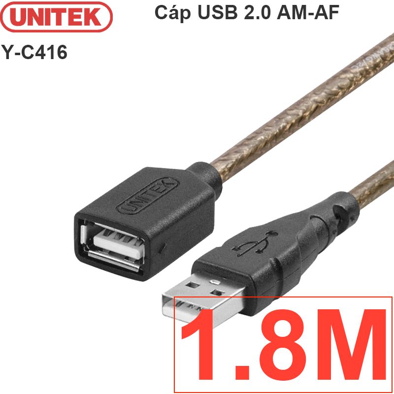  Cáp nối dài USB 2.0 AM-AF 1 đầu đực 1 đầu cái UNITEK 1.8M 3M 5M 10M 