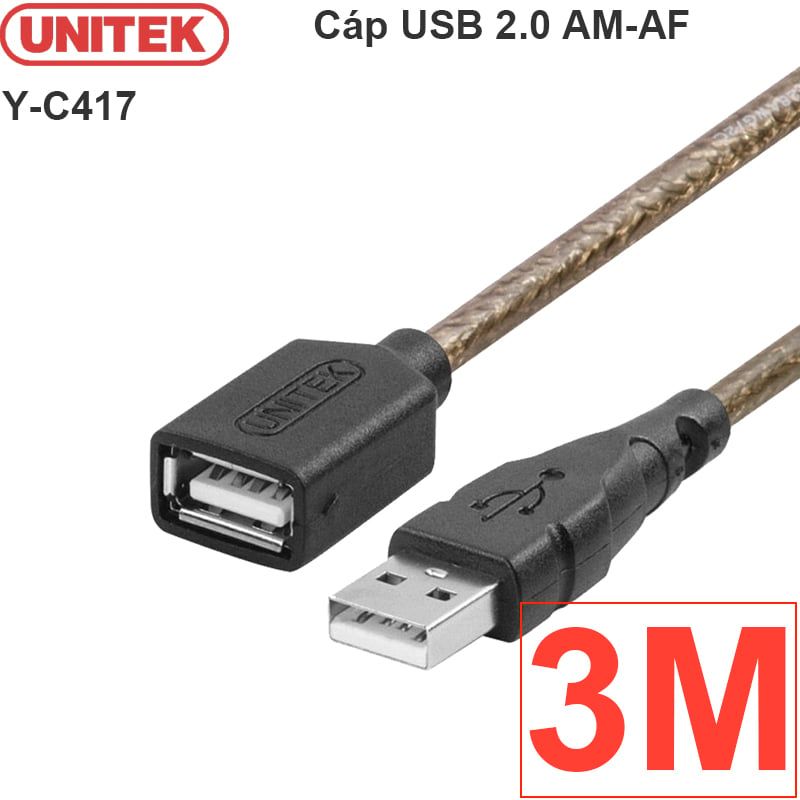  Cáp nối dài USB 2.0 AM-AF 1 đầu đực 1 đầu cái UNITEK 1.8M 3M 5M 10M 