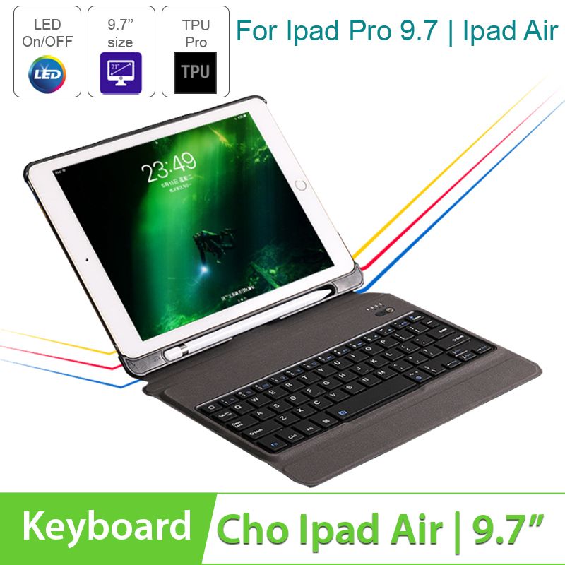  Bàn phím bao da Bluetooth cho iPad Air Air 2 Pro 9.7 New iPad 2018 có LED BOW T201D 
