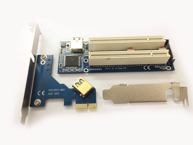  Card chuyển đổi PCI-E 1X sang 2 PCI thường - Cạc mở rộng 1 PCIE 1X ra 2 PCI đa năng 