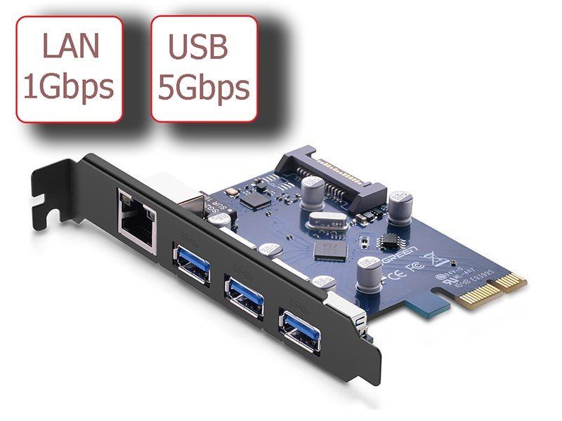 Card PCI-E 1x ra 3 cổng USB 3.0 1 cổng LAN Gigabit UGREEN 30775