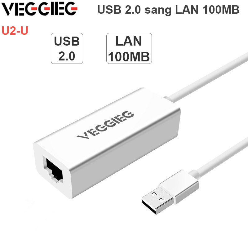  USB 2.0 sang LAN RJ45 100Mbps - Card mạng cắm cổng USB 100Mbps Veggieg U2-U 