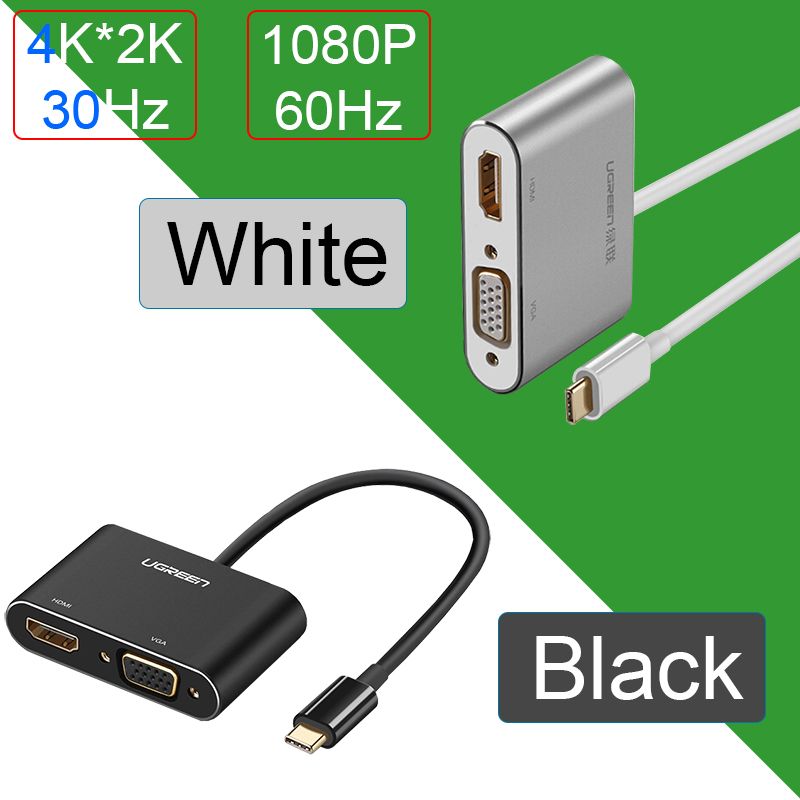  USB type-C to HDMI VGA 15Cm hỗ trợ 1080P 4K30Hz UGREEN 50317 vỏ nhôm 