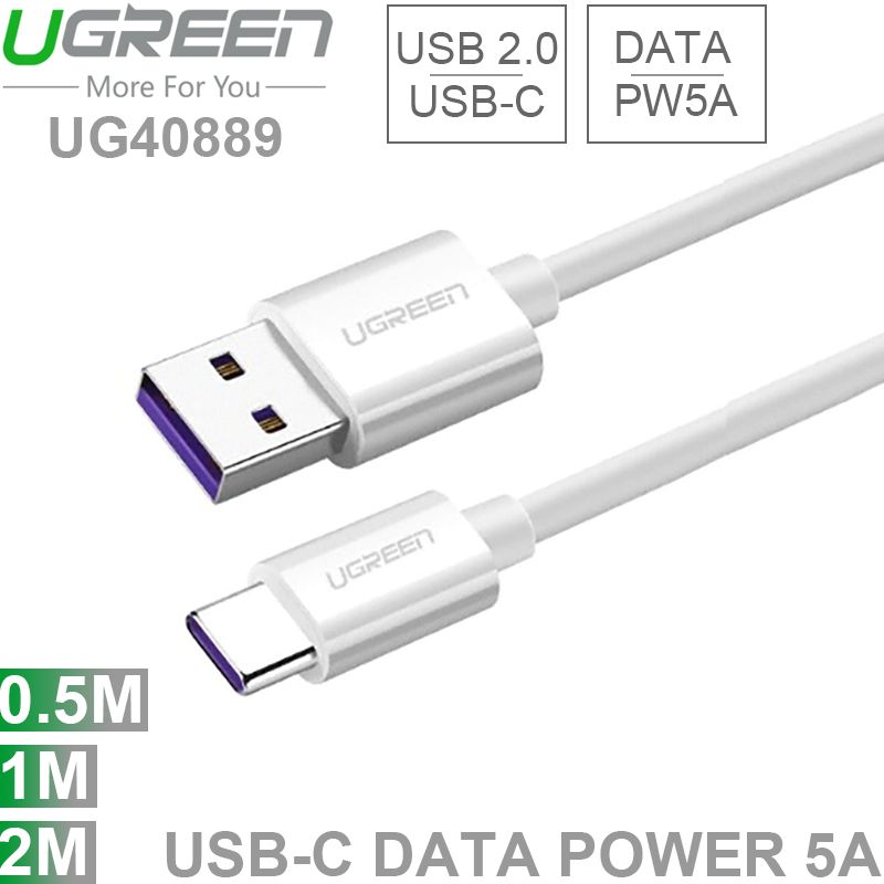 Cáp USB-C 2.0 sạc nhanh 5A super charger cho Smartphone Máy tính bảng Samsung Huawei Oppo 0.5M 1M 2M Ugreen