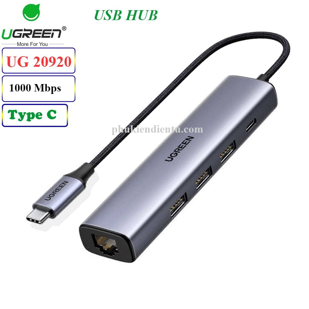 Bộ chia USB type C ra 3 cổng USB 3.0 1 cổng lan gigabit Ugreen 20920