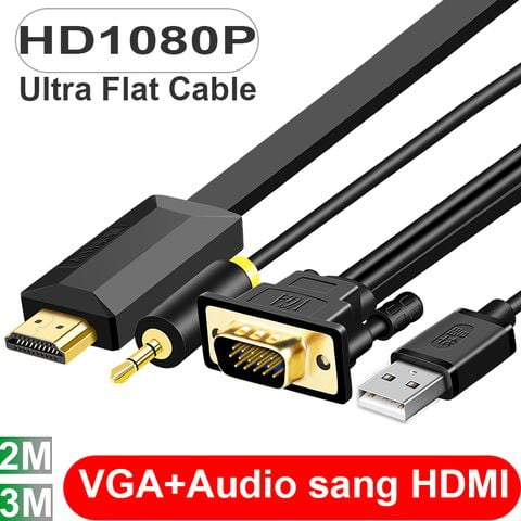 Dây cáp chuyển VGA + Audio sang HDMI 2 Mét 3 Mét full HD 1080P