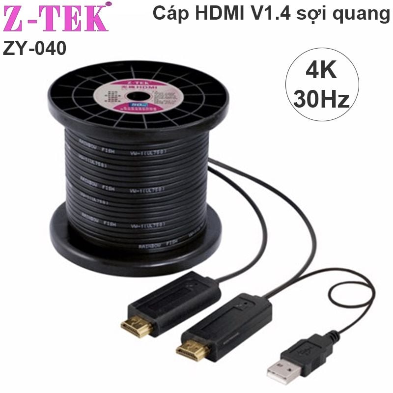 Cáp HDMI quang 50m Z-TEK ZY-040 làm bằng các sợi cáp quang học tốc độ truyên 16Gbps