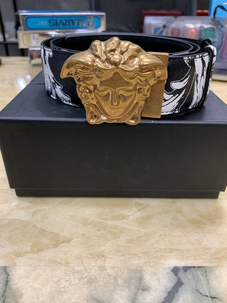 Belt Versace 2 mặt da bê hoa văn