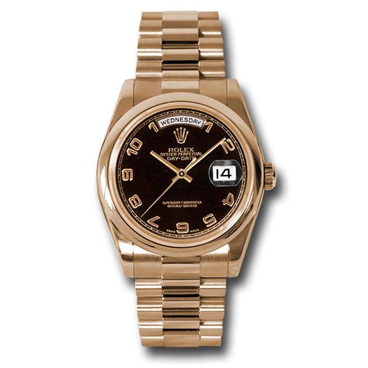 Đồng hồ Rolex Pink Gold Day-Date Domed Bezel Black Arabic Dial President Bracelet 118205 bkap 36mm