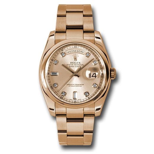 Đồng hồ Rolex Pink Gold Day-Date Domed Bezel Pink Champagne Diamond Dial Oyster Bracelet 118205 chdo 36mm