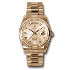 Đồng hồ Rolex Pink Gold Day-Date Domed Bezel Pink Champagne Jubilee Diamond Dial President Bracelet 118205 chjdp 36mm