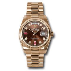 Đồng hồ Rolex Everose Gold Day-Date Domed Bezel Chocolate Diamond And Ruby Dial President Bracelet 118205 chodrp 36mm