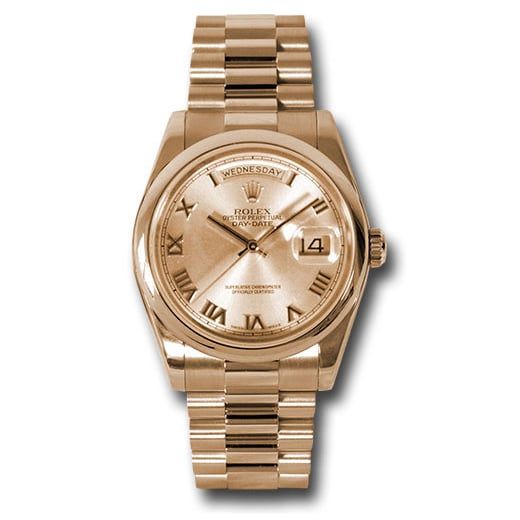 Đồng hồ Rolex Pink Gold Day-Date Domed Bezel Pink Champagne Roman Dial President Bracelet 118205 chrp 36mm