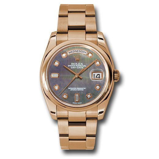 Đồng hồ Rolex Pink Gold Day-Date Domed Bezel Dark Mother-Of-Pearl Diamond Dial Oyster Bracelet 118205 dkmdo 36mm