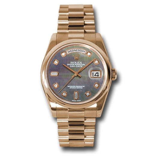 Đồng hồ Rolex Pink Gold Day-Date Domed Bezel Dark Mother-Of-Pearl Diamond Dial President Bracelet 118205 dkmdp 36mm