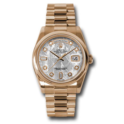 Đồng hồ Rolex Pink Gold Day-Date Domed Bezel Meteorite Diamond Dial President Bracelet 118205 mtdp 36mm