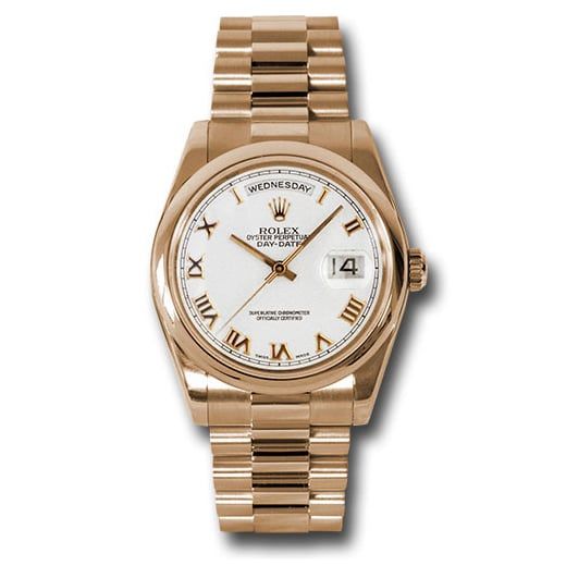 Đồng hồ Rolex Pink Gold Day-Date Domed Bezel White Roman Dial President Bracelet 118205 wrp 36mm