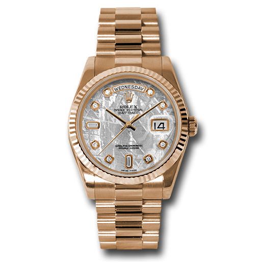 Đồng hồ Rolex Pink Gold Day-Date Fluted Bezel Meteorite Diamond Dial President Bracelet 118235 mtdp 36mm