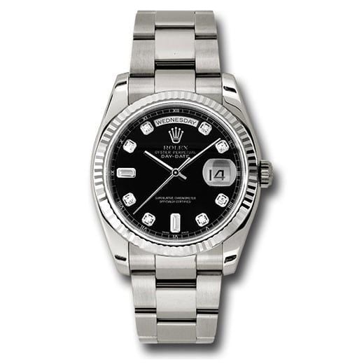 Đồng hồ Rolex White Gold Day-Date Fluted Bezel Black Diamond Dial Oyster Bracelet 118239 bkdo 36mm